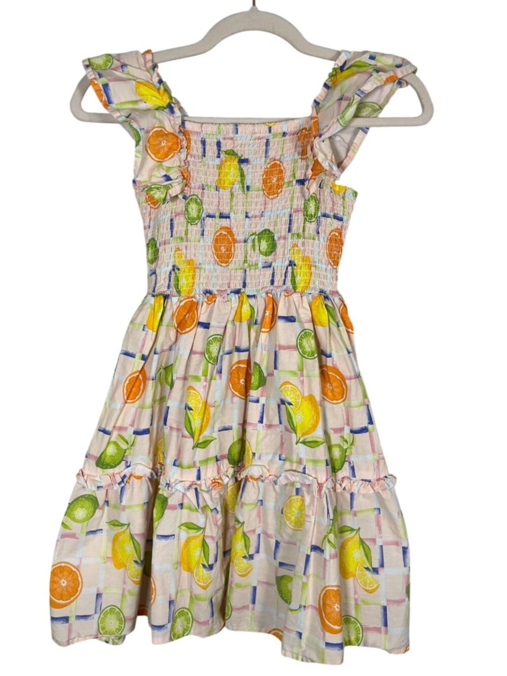 Colorful Floral Fruit Ruffle Dress 10 Retro Mod Summer Lemon Lime Preppy Cottage